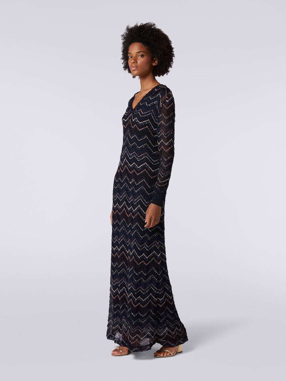 Missoni Abito lungo in maglia zig zag con scollatura a V e lurex Italia