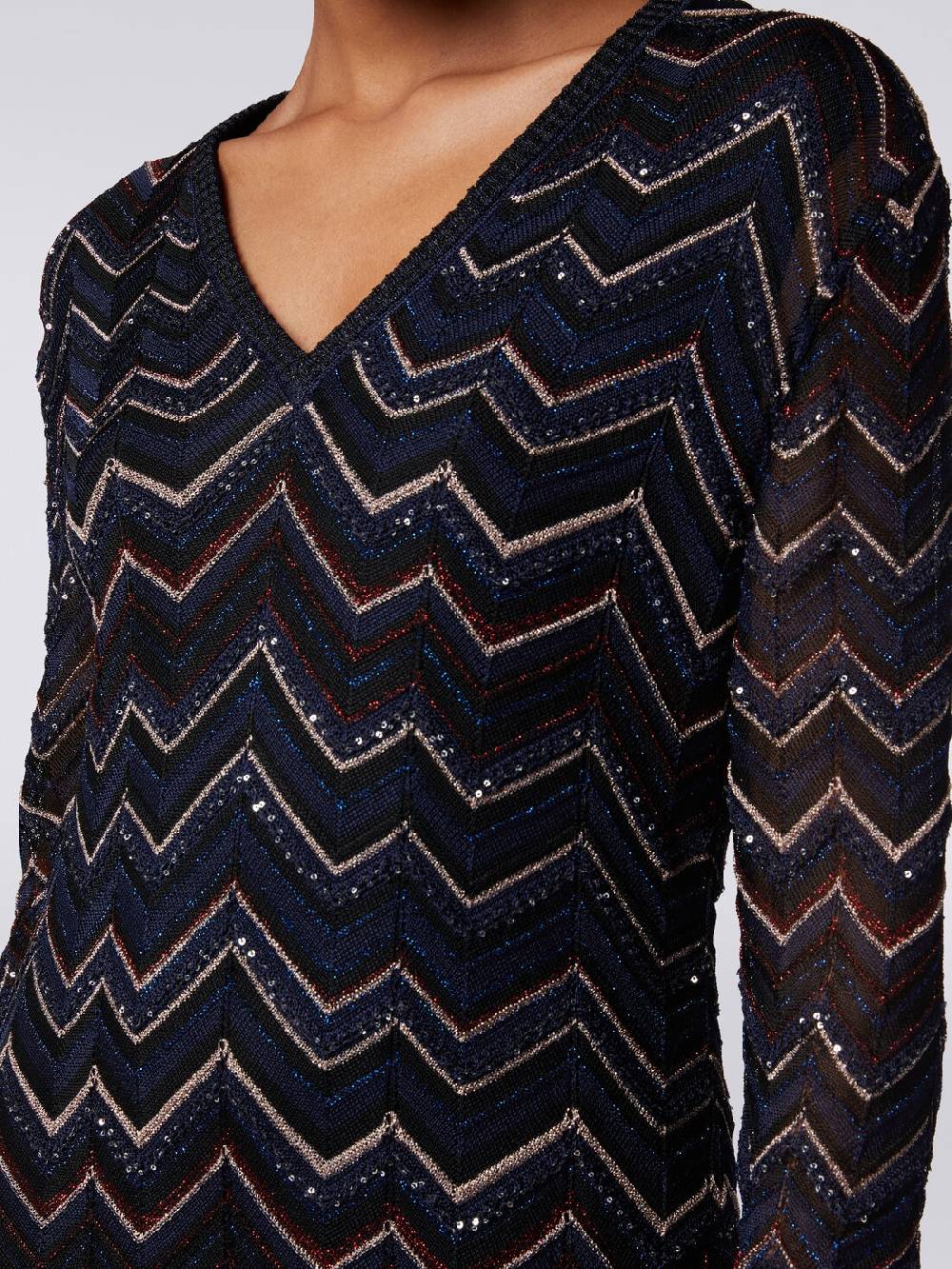 Missoni Abito lungo in maglia zig zag con scollatura a V e lurex Italia