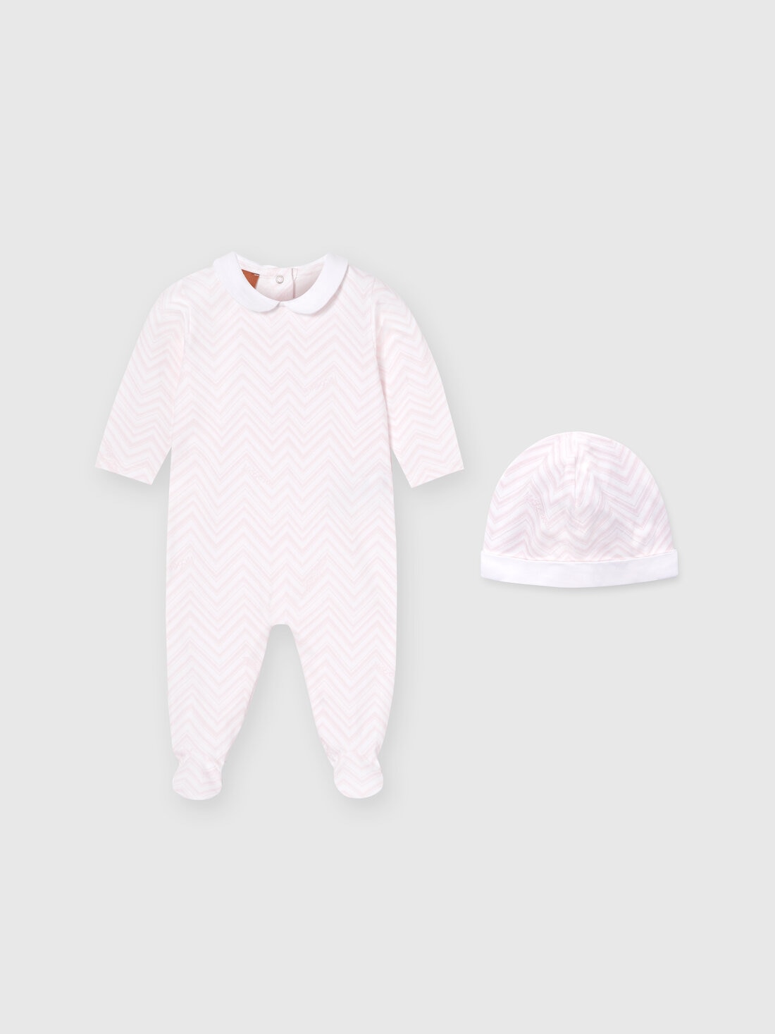 Missoni Set due pezzi con tutina e zuccotto in cotone zig zag Presa
