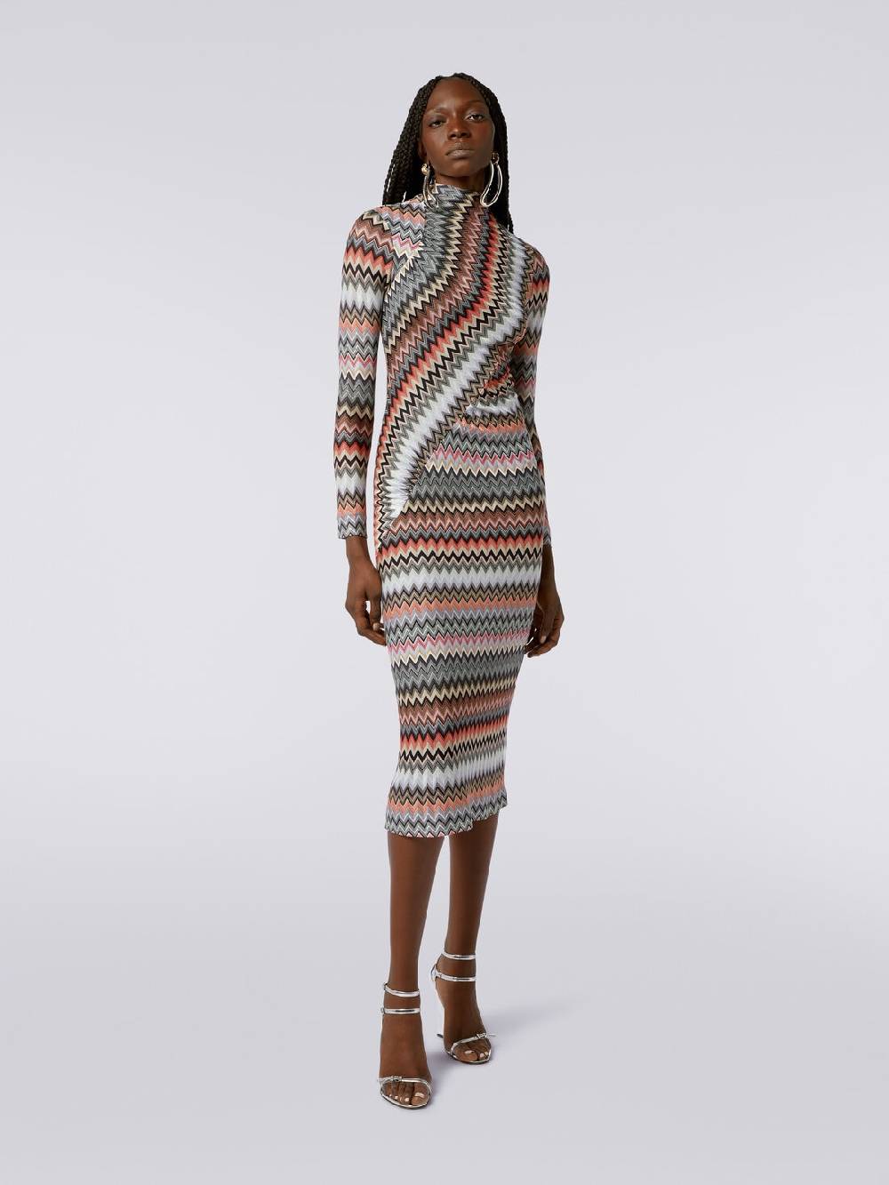 Missoni Abito lungo con collo alto in cotone e viscosa zig zag con arricciature Online