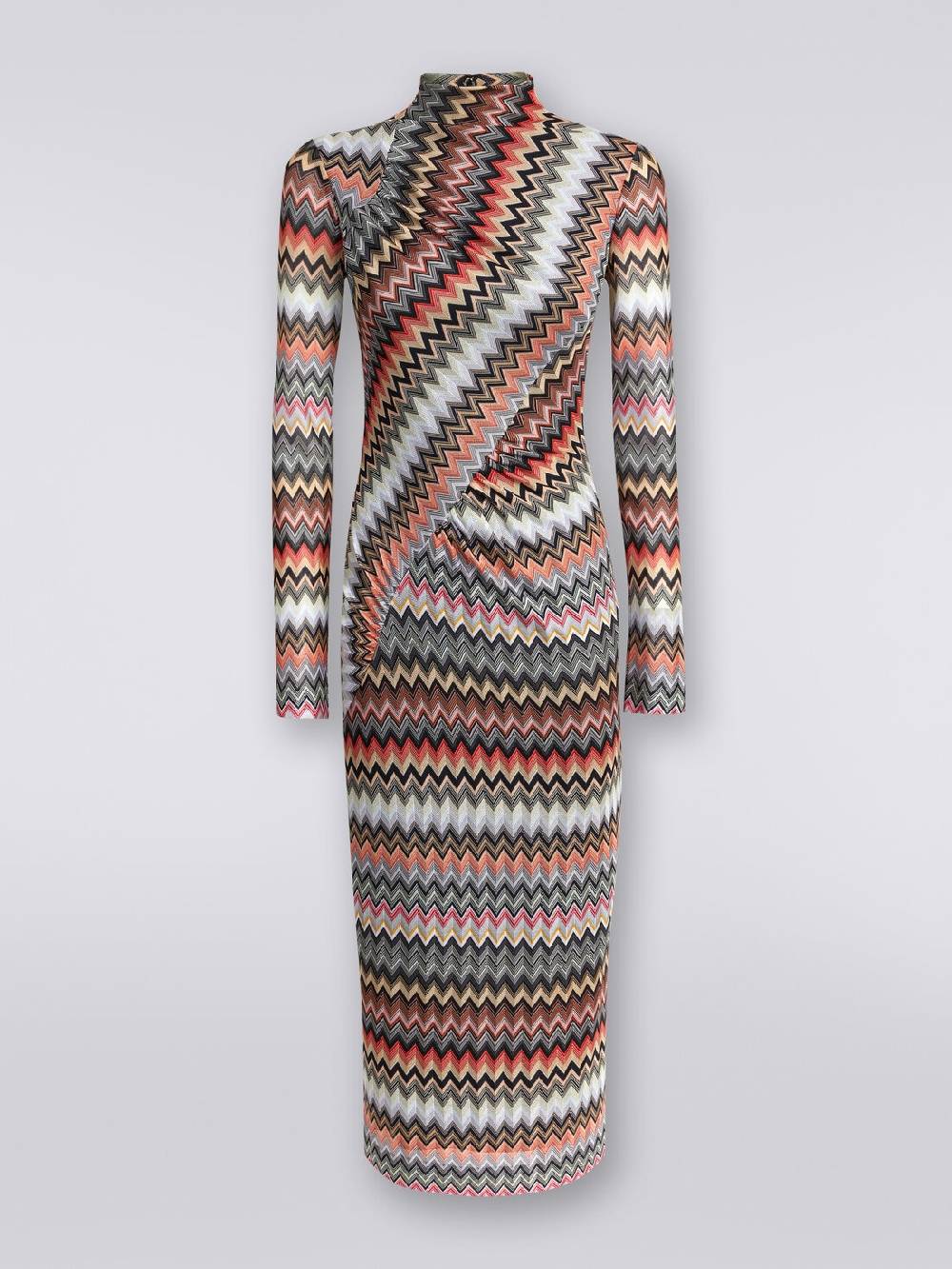 Missoni Abito lungo con collo alto in cotone e viscosa zig zag con arricciature Online