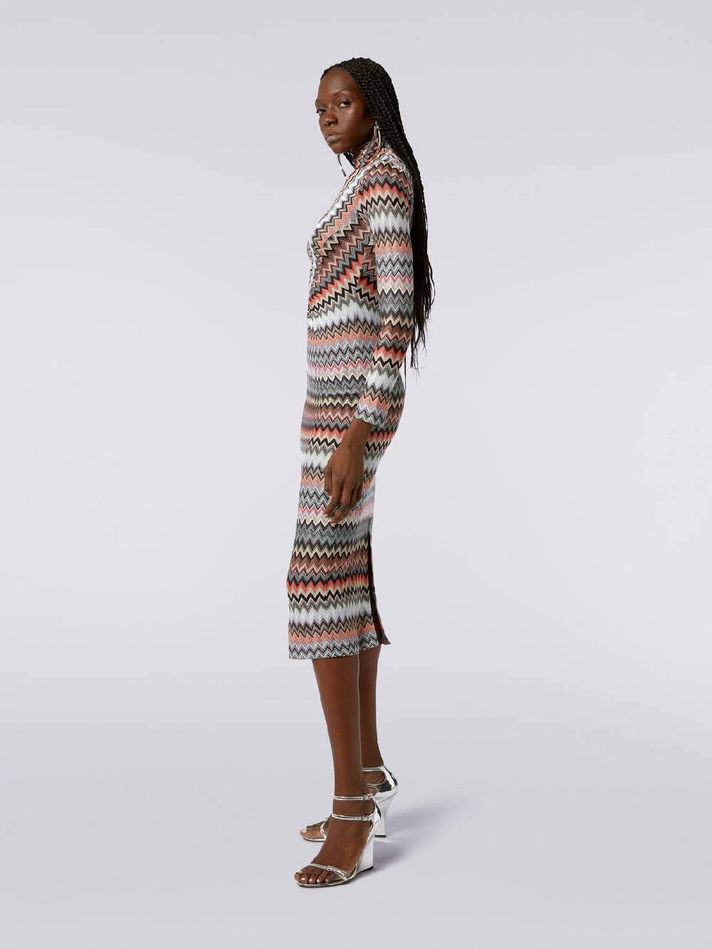 Missoni Abito lungo con collo alto in cotone e viscosa zig zag con arricciature Online