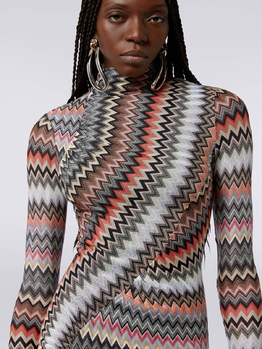 Missoni Abito lungo con collo alto in cotone e viscosa zig zag con arricciature Online