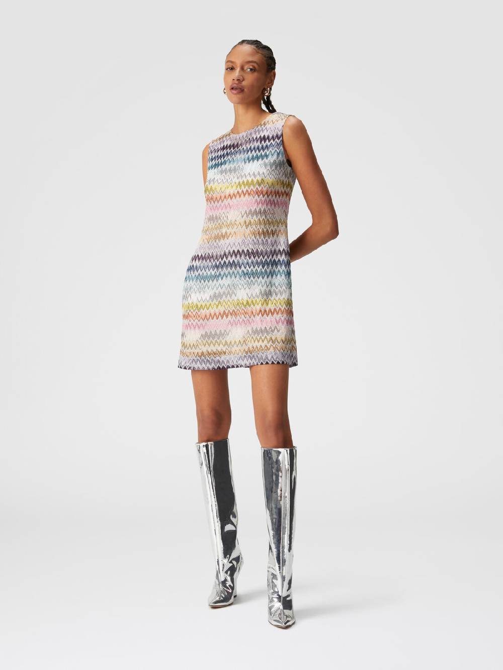 Missoni Mini-abito senza maniche in viscosa zig zag lamé Italy