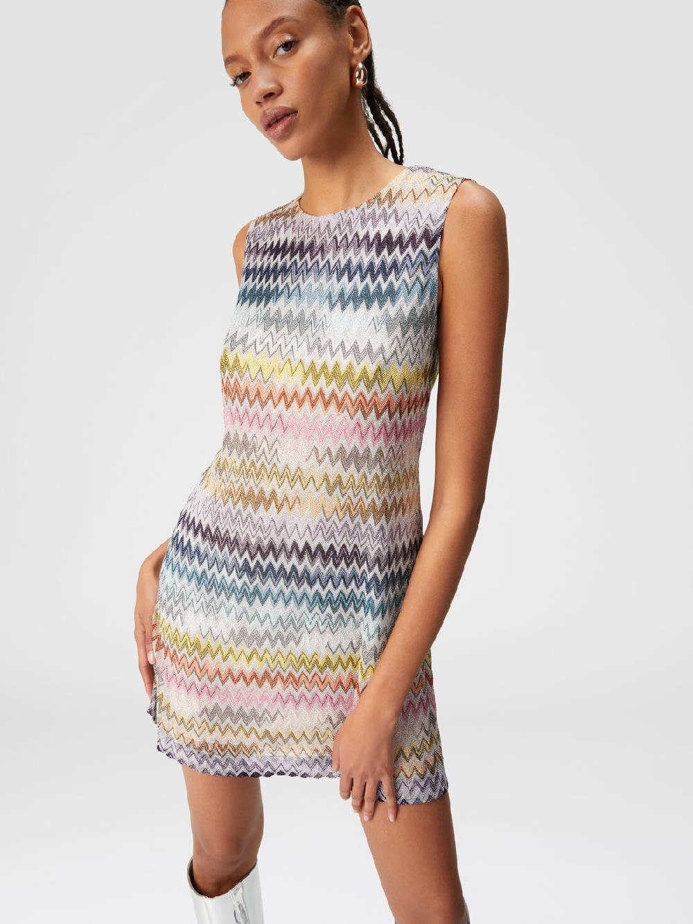 Missoni Mini-abito senza maniche in viscosa zig zag lamé Italy