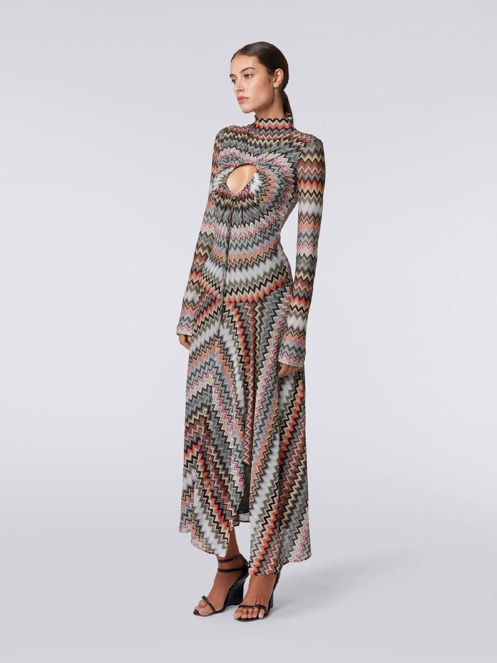 Missoni Abito lungo in cotone e viscosa zig zag con dettaglio cut-out e spacco Spedizione Gratuita