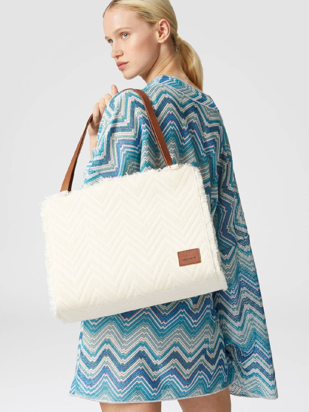 Missoni Tote bag in misto cotone con motivo chevron Consegna Veloce