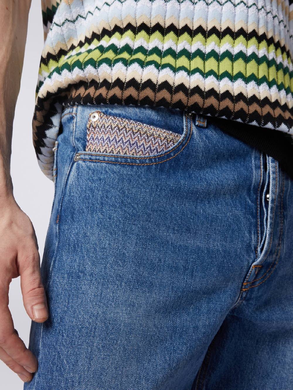 Missoni Cinque tasche in denim con inserto zig zag In Vendita