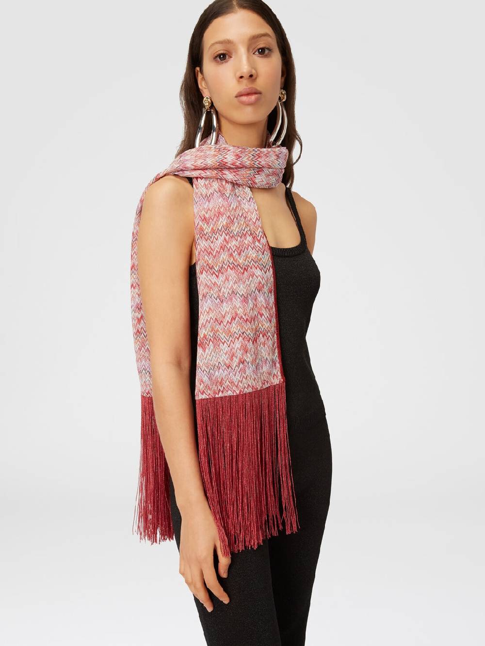 Missoni Stola in viscosa lamé chevron con frange Italy