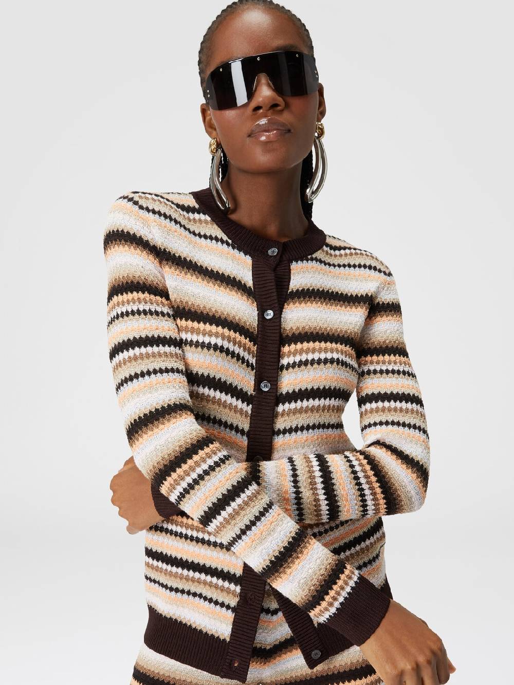 Missoni Cardigan in cotone e viscosa a righe con profili a contrasto Vendita