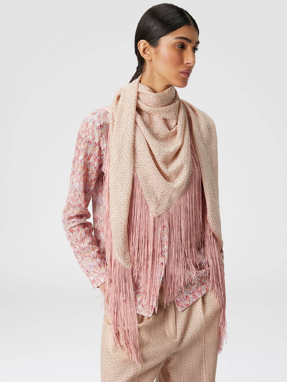 Missoni Scialle in viscosa lamé chevron con frange Vendite Flash