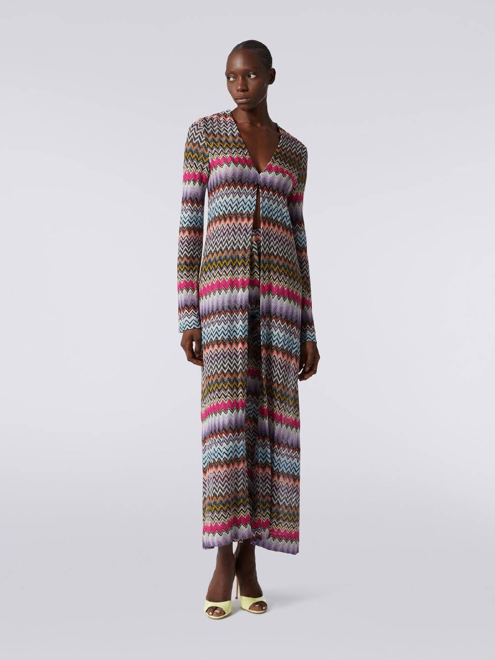 Missoni Cardigan lungo in viscosa zig zag con lurex