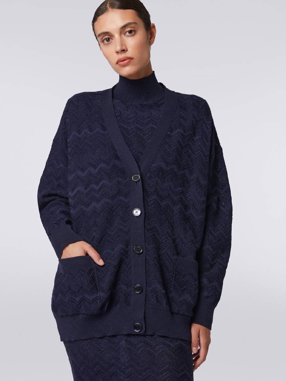 Missoni Cardigan oversize in maglia di viscosa e lana chevron Presa
