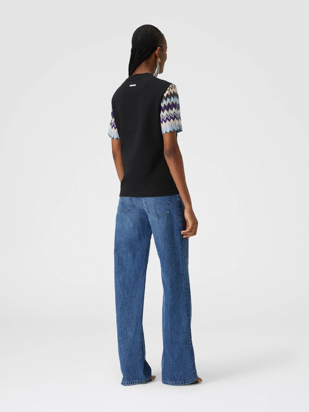 Missoni T-shirt in jersey di cotone con maniche in maglia zig zag Economico