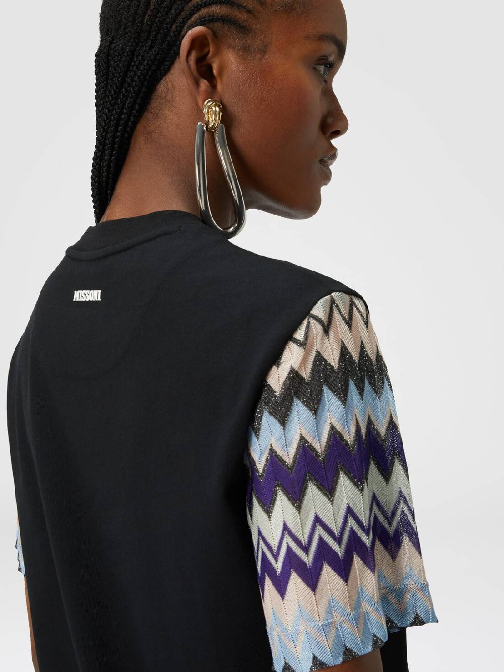 Missoni T-shirt in jersey di cotone con maniche in maglia zig zag Economico