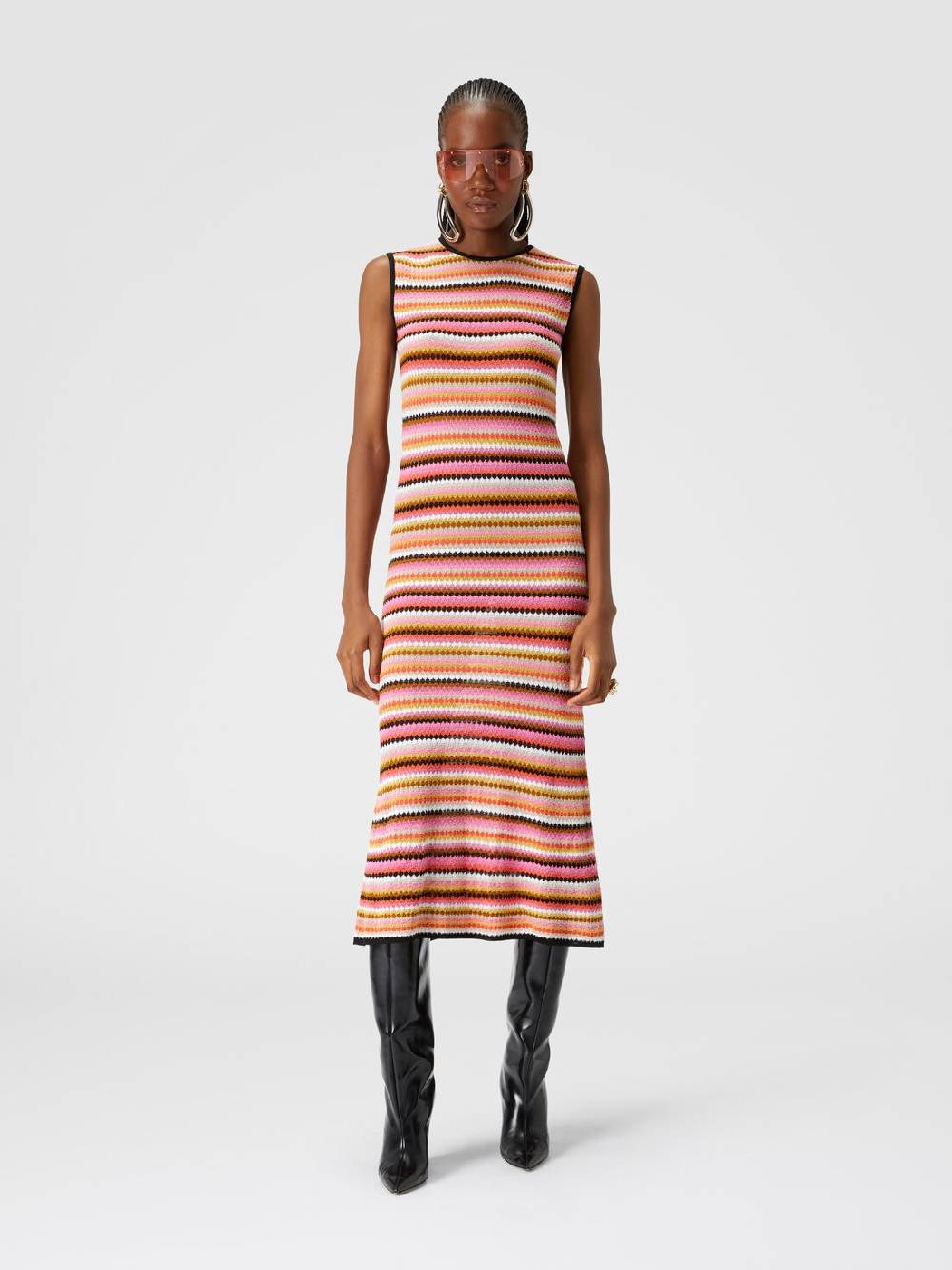 Missoni Abito midi senza maniche in lana e viscosa a righe