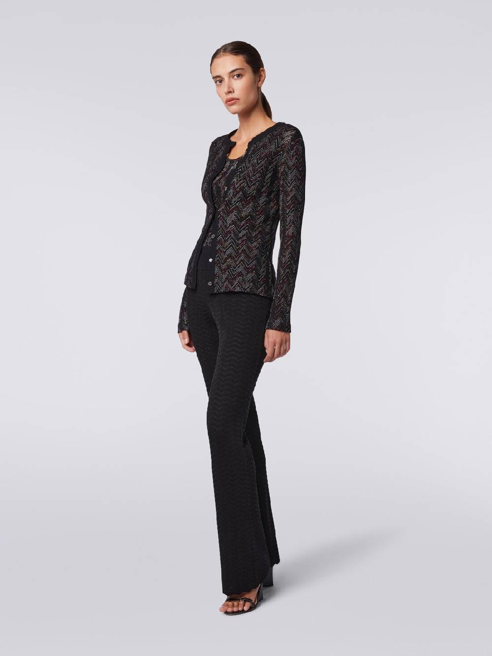 Missoni Cardigan corto in maglia di lana e viscosa con zig zag in rilievo Vendita Economica