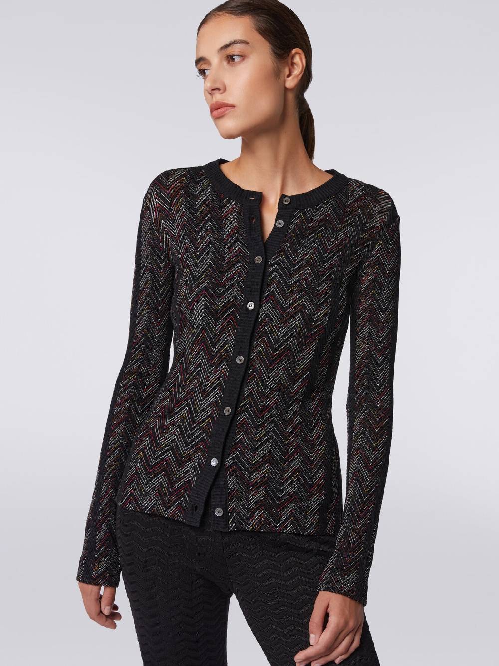 Missoni Cardigan corto in maglia di lana e viscosa con zig zag in rilievo Vendita Economica