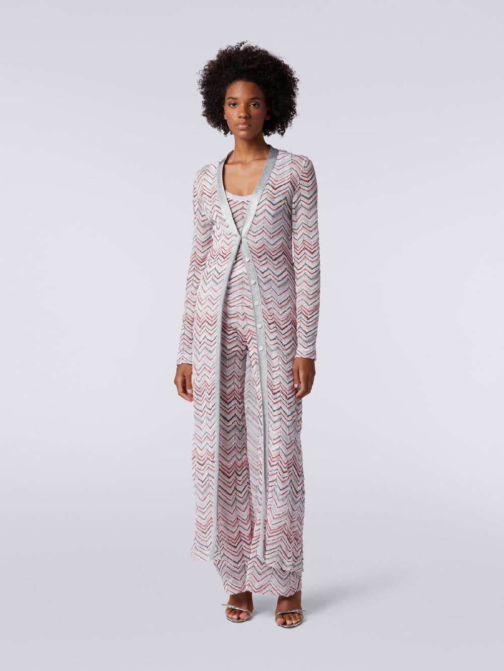 Missoni Cardigan lungo in maglia zig zag con lurex e paillettes