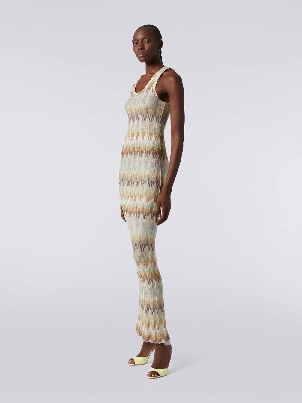 Missoni Abito lungo smanicato in viscosa zig zag con lurex In Linea
