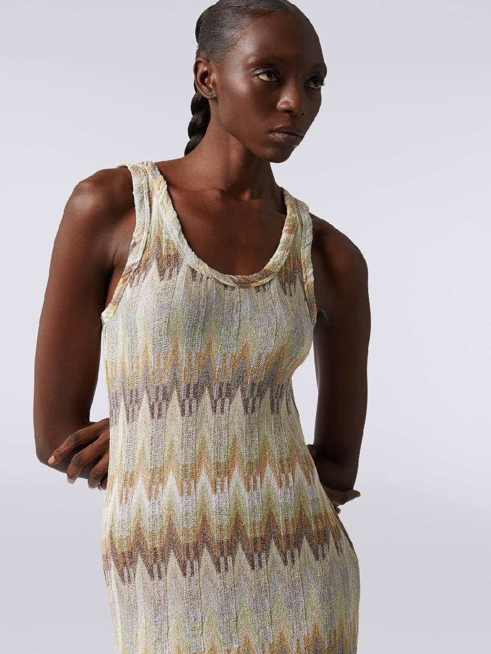 Missoni Abito lungo smanicato in viscosa zig zag con lurex In Linea