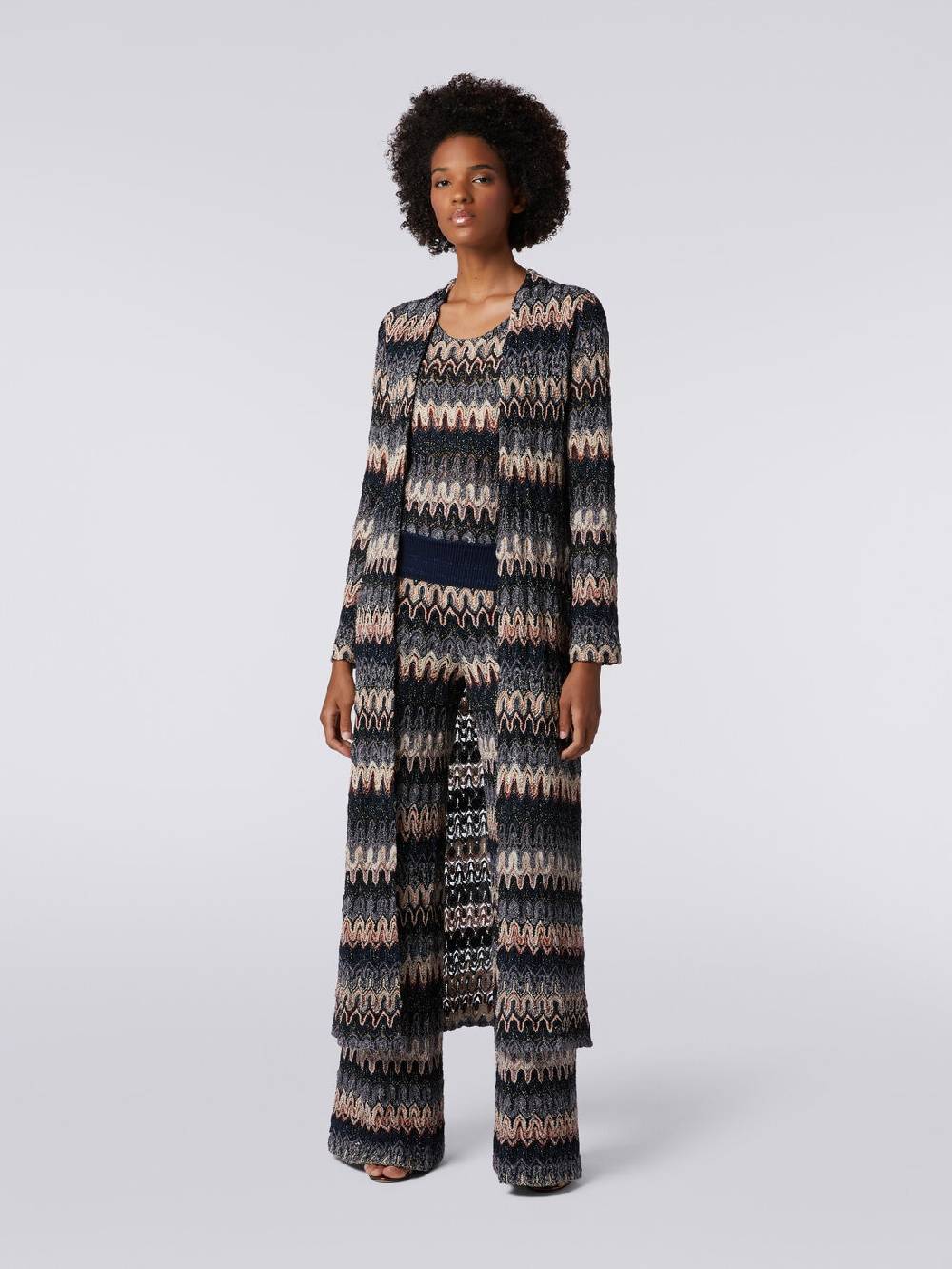 Missoni Cardigan lungo in maglia lamé con motivo a onde effetto pizzo