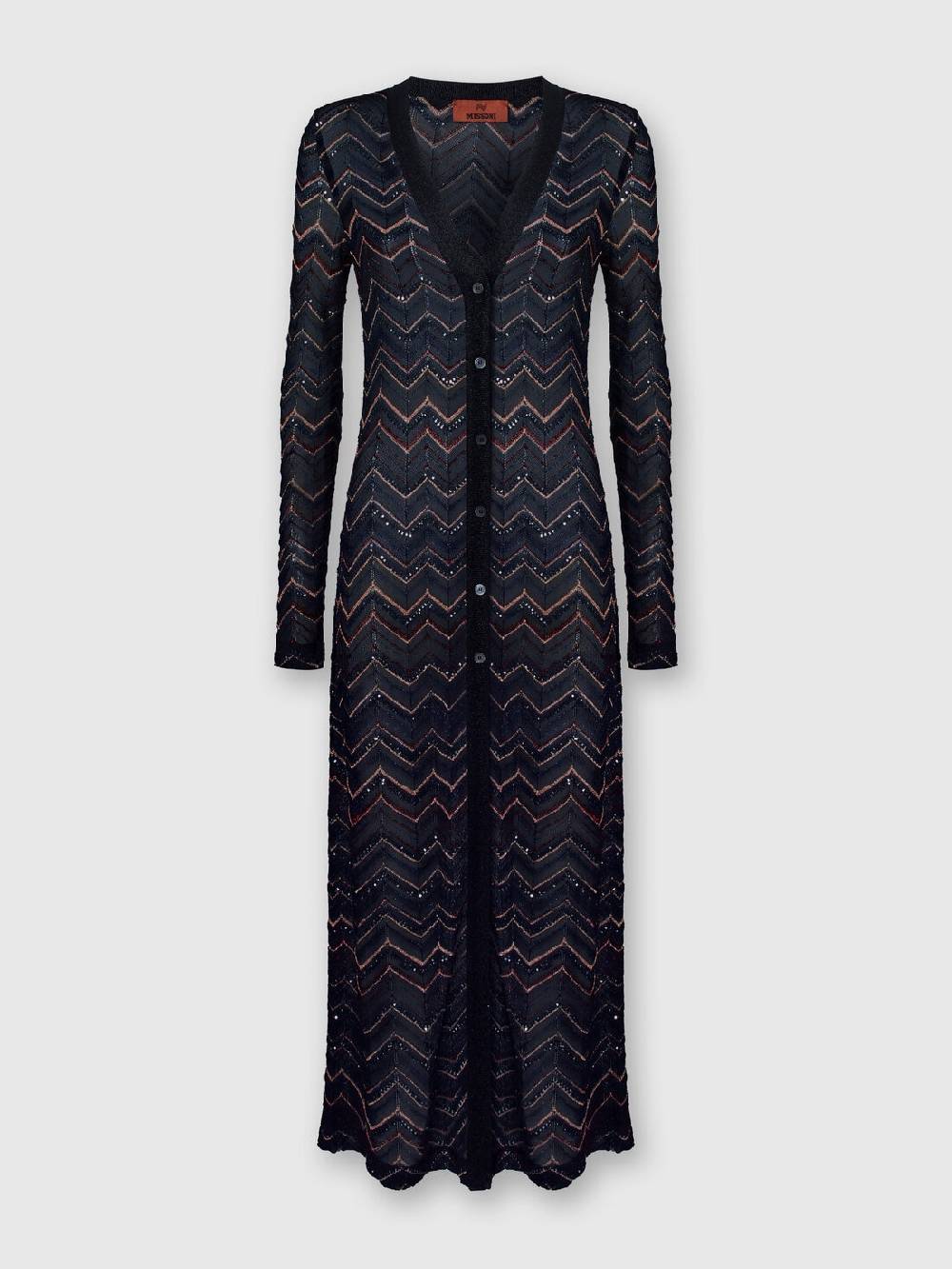 Missoni Cardigan lungo in maglia zig zag con lurex e paillettes Prezzo Ridotto