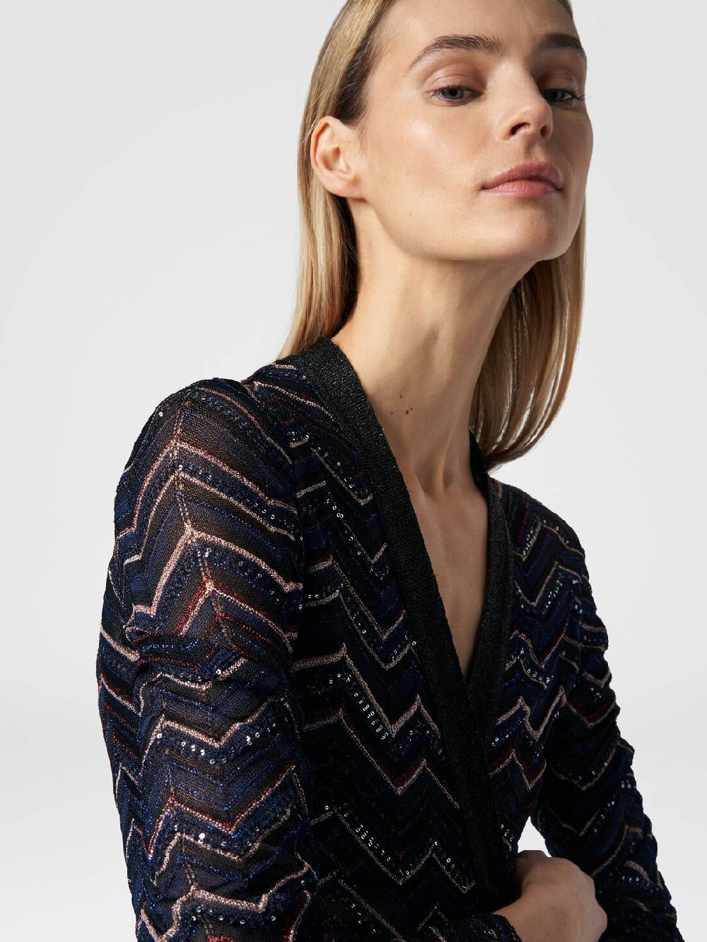 Missoni Cardigan lungo in maglia zig zag con lurex e paillettes Prezzo Ridotto