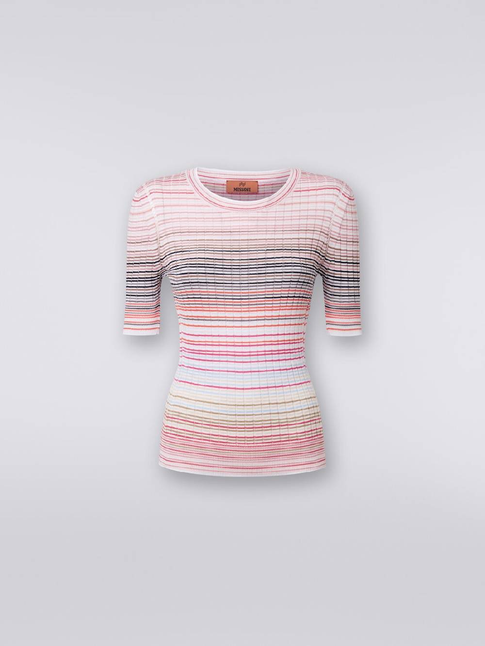 Missoni Maglia girocollo a maniche corte in cotone e viscosa a righe In Vendita