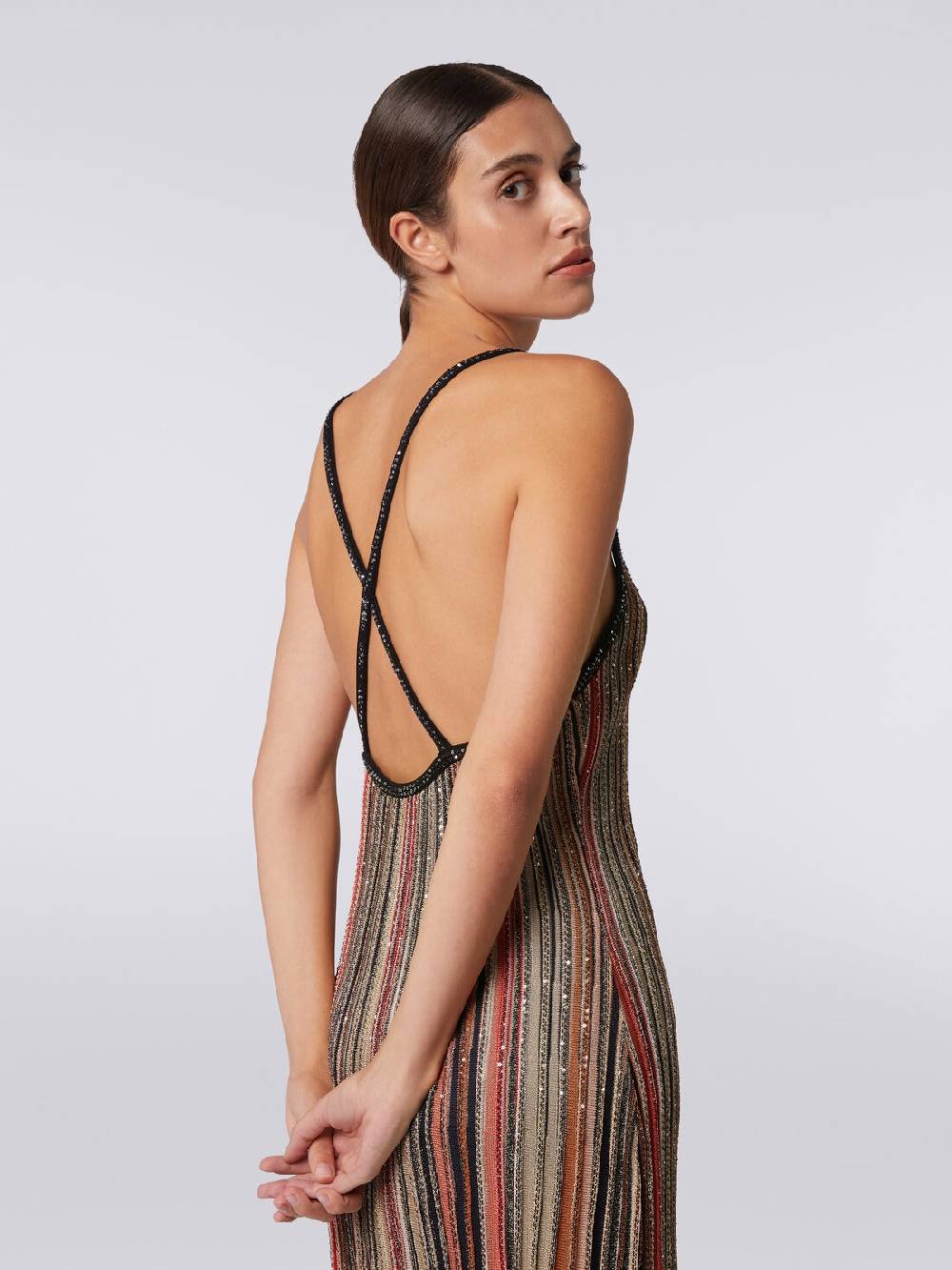 Missoni Mini-abito in maglia a righe verticali con paillettes Moda