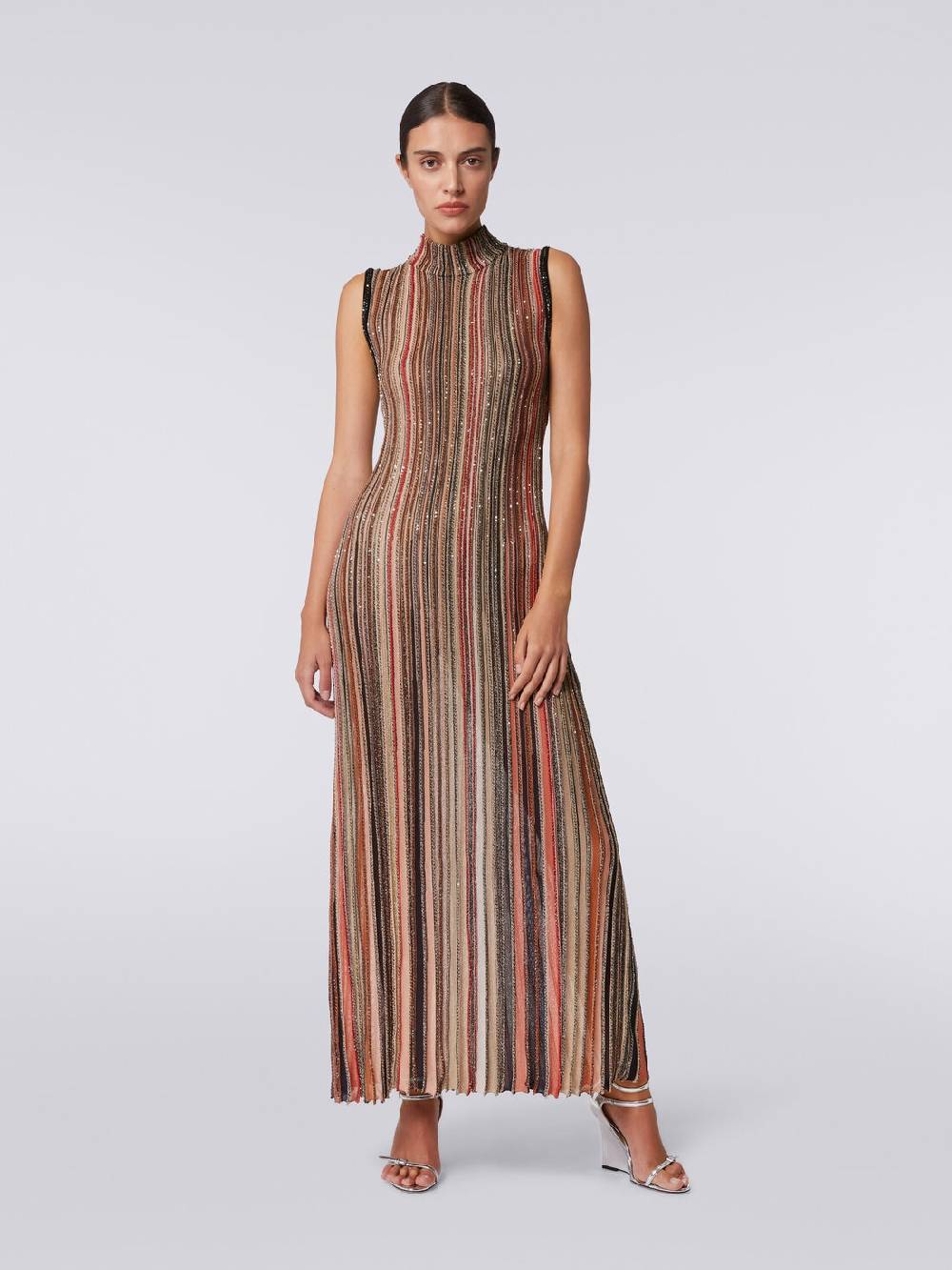 Missoni Abito lungo in maglia a righe verticali con paillettes