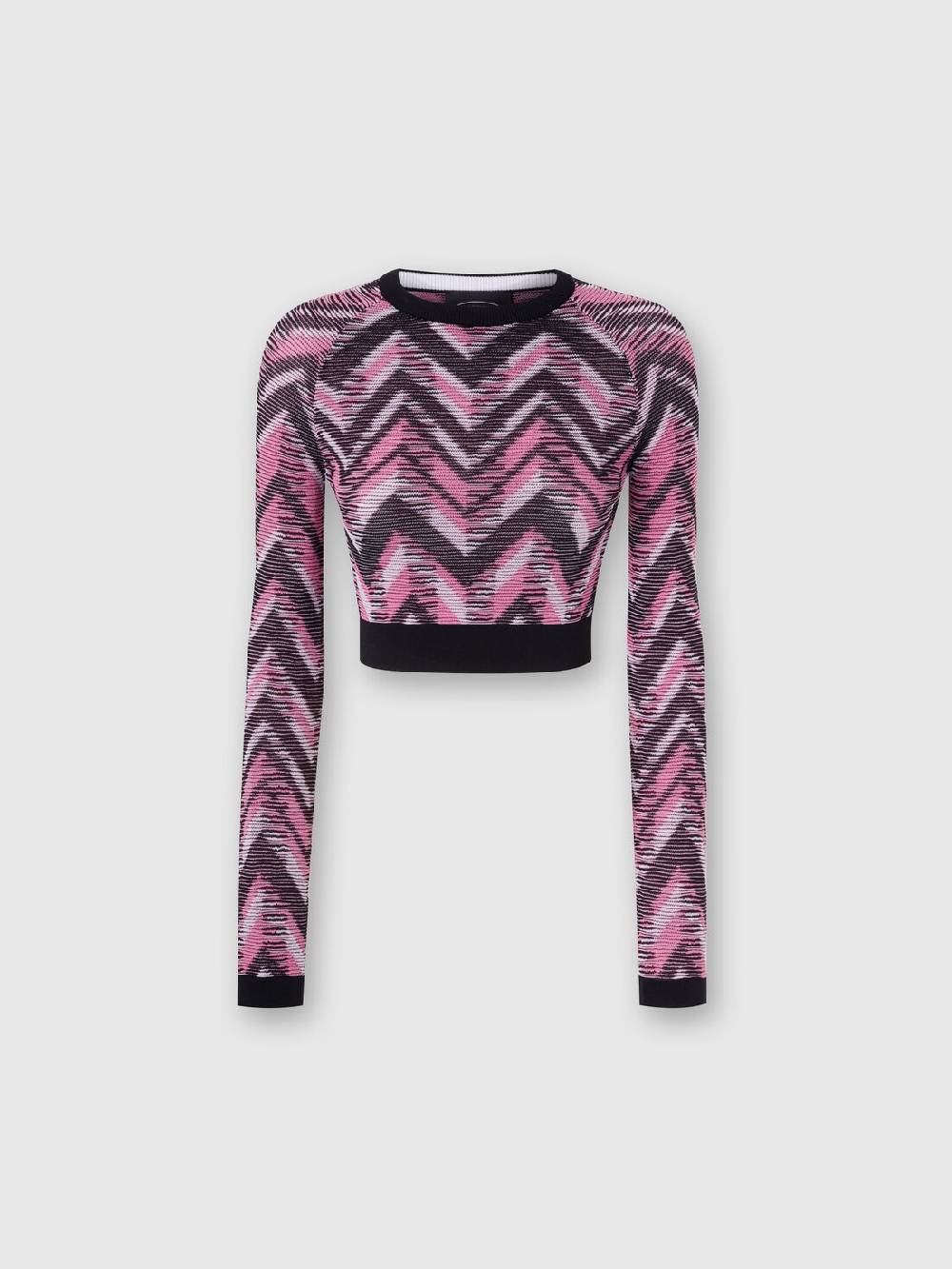 Missoni Crop top a maniche lunghe in maglia chevron con logo Outlet