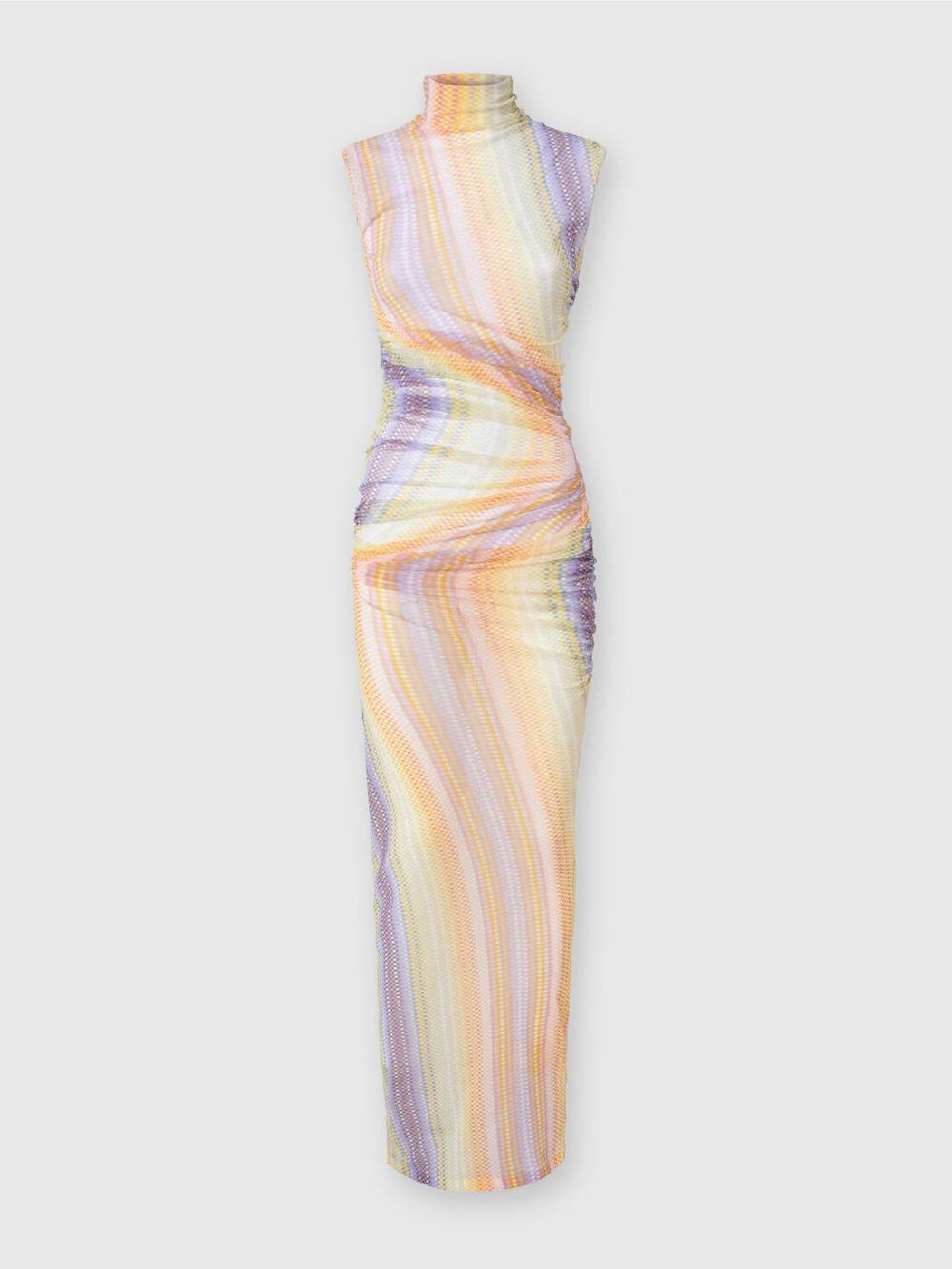 Missoni Abito lungo a collo alto in tulle con arricciature laterali Vendita Calda
