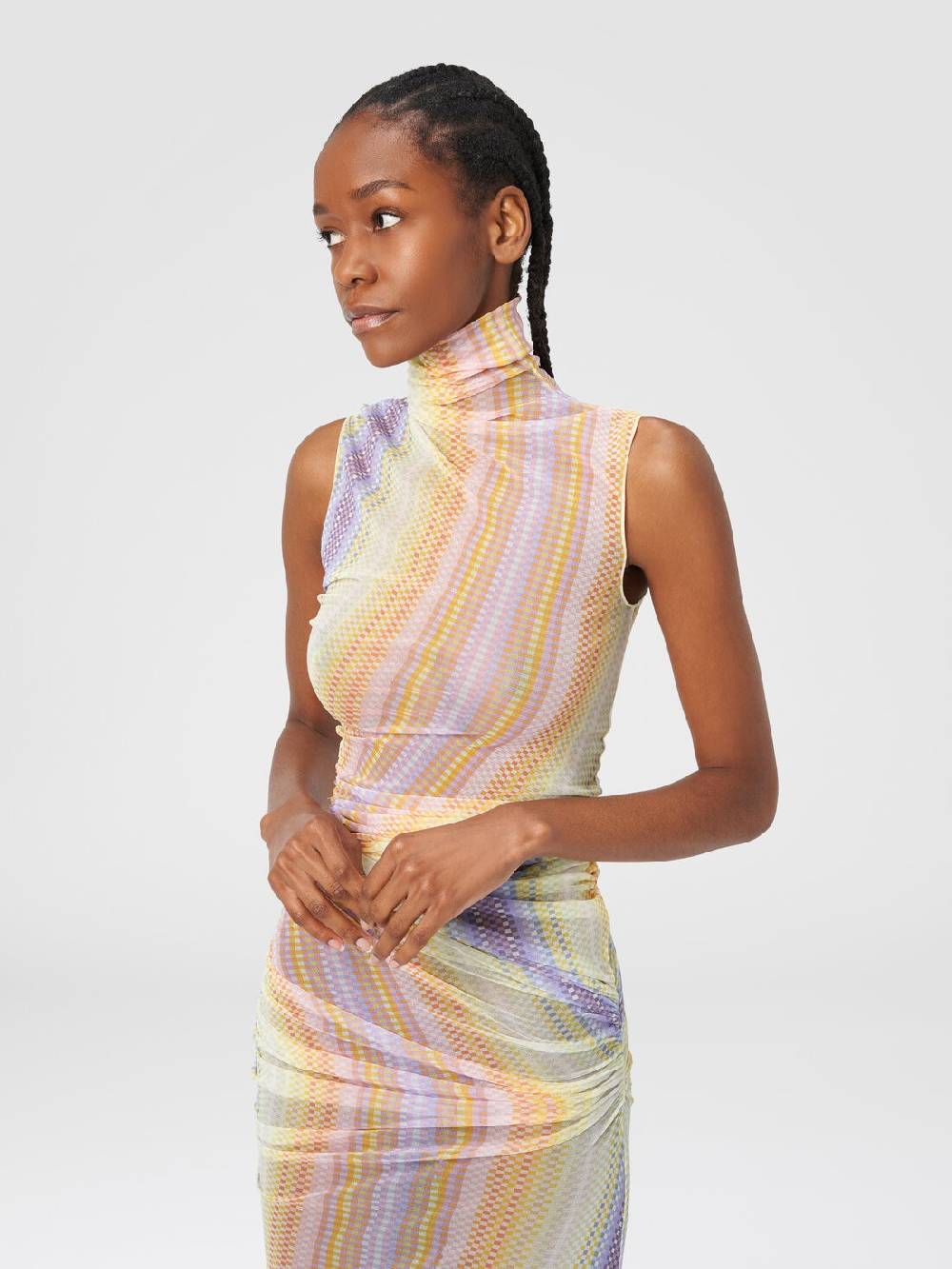 Missoni Abito lungo a collo alto in tulle con arricciature laterali Vendita Calda