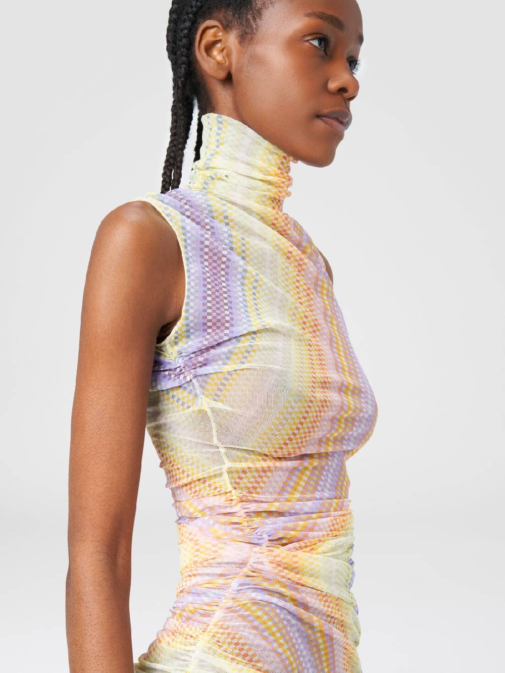 Missoni Abito lungo a collo alto in tulle con arricciature laterali Vendita Calda