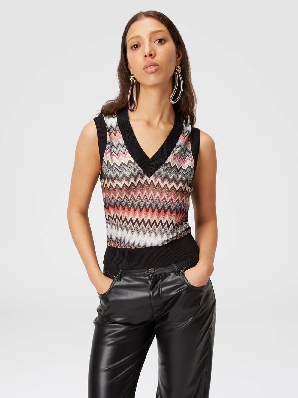 Missoni Gilet in maglia di viscosa zig zag con profili a contrasto Saldi Di Fabbrica