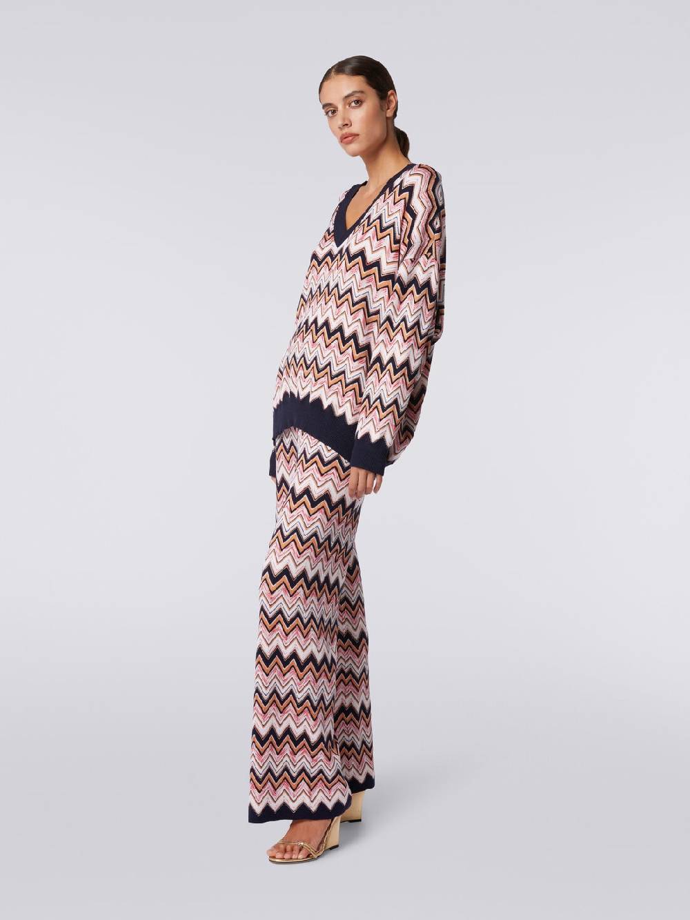 Missoni Pantaloni a palazzo in lana e viscosa chevron 2025