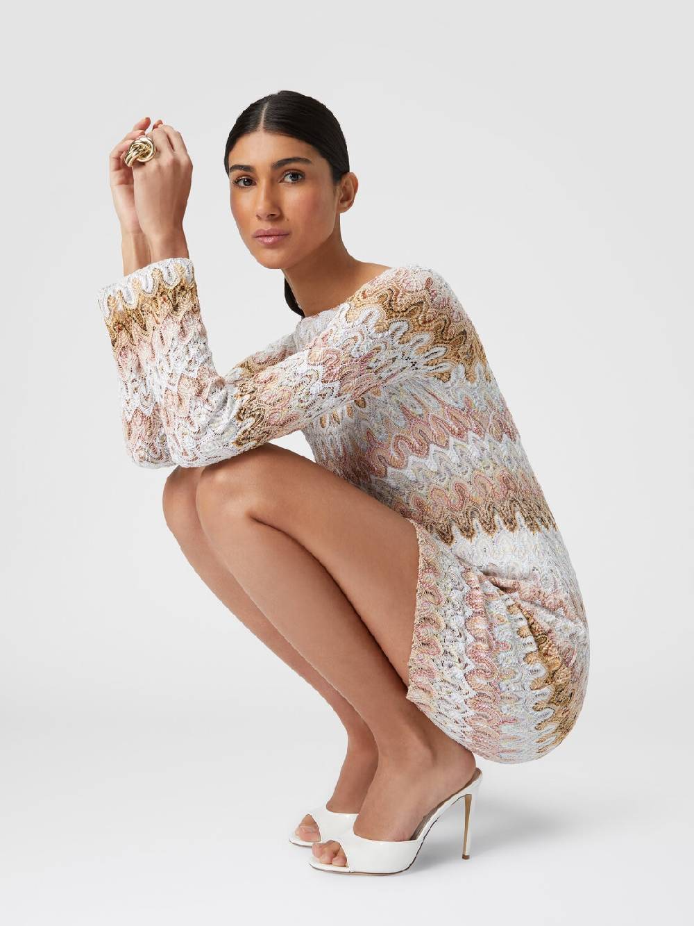 Missoni Mini-abito a maniche lunghe in misto viscosa motivo a onde Vendita
