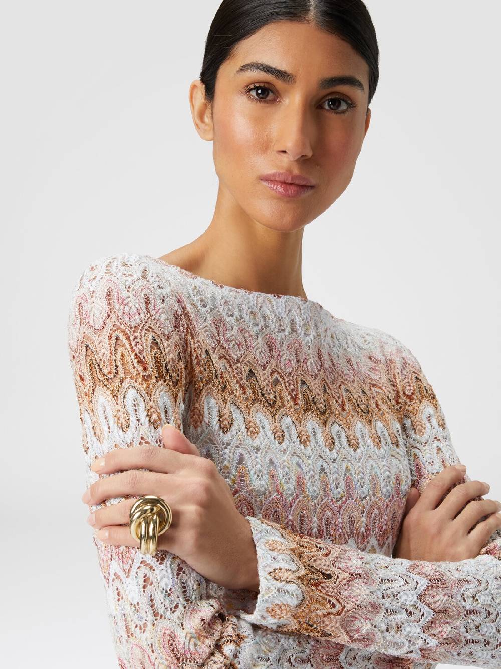 Missoni Mini-abito a maniche lunghe in misto viscosa motivo a onde Vendita