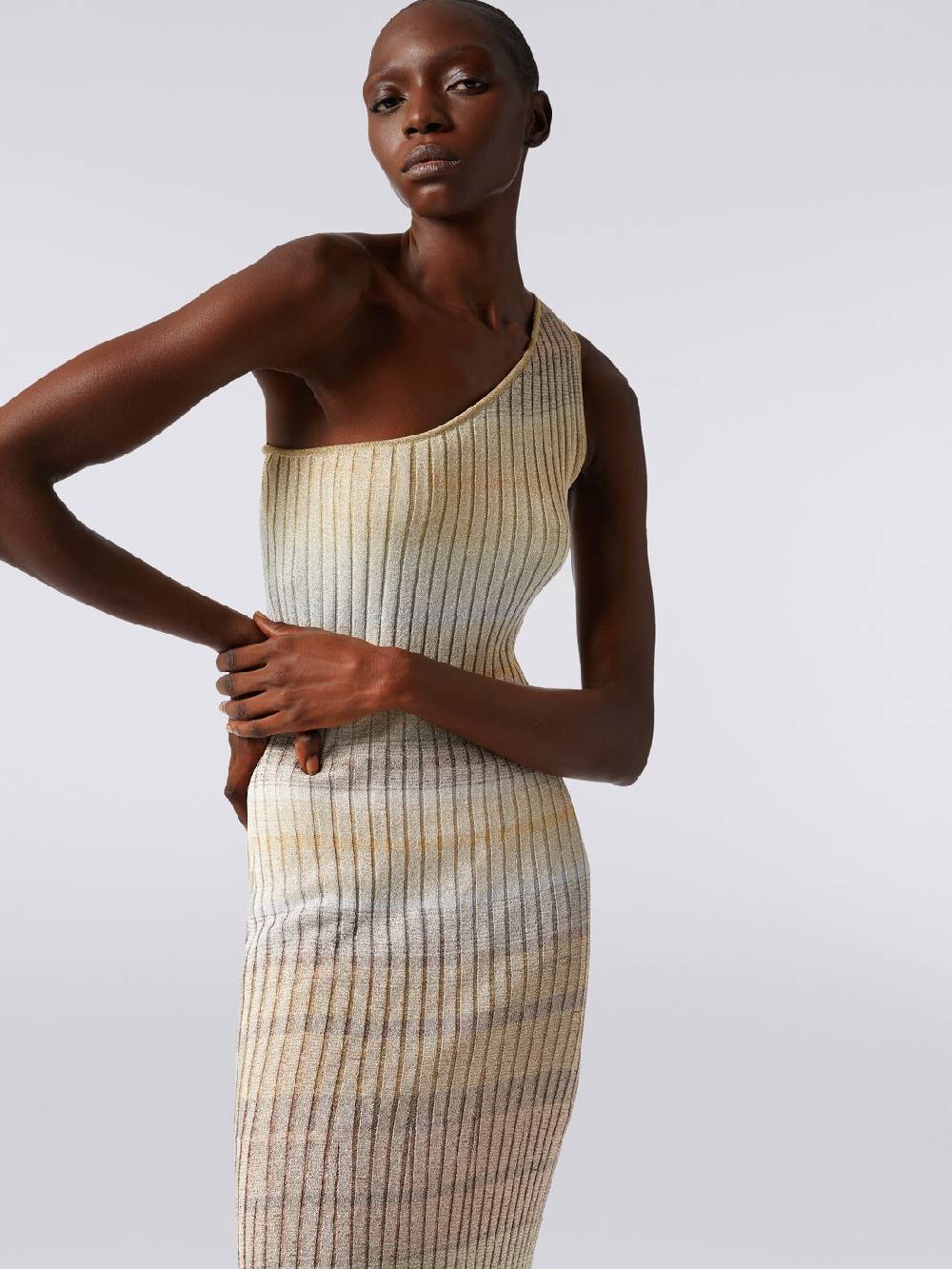 Missoni Abito lungo monospalla a costine con lurex Promozione