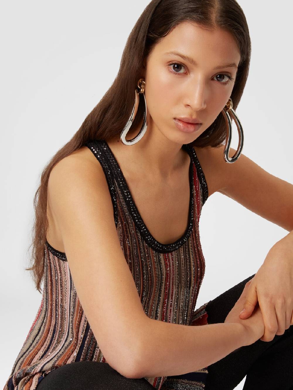 Missoni Canottiera in maglia a righe verticali con paillettes Italia