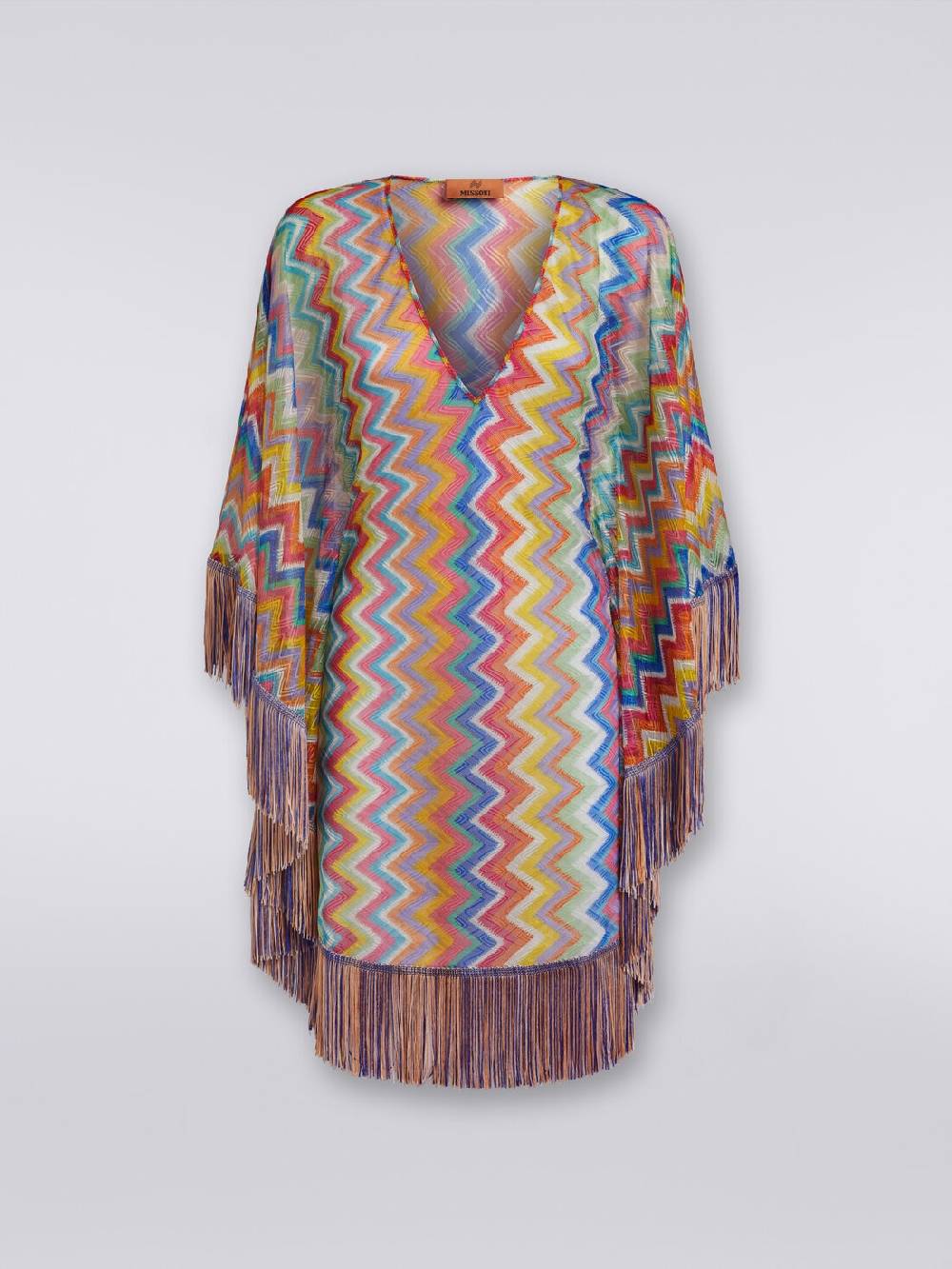 Missoni Caftano copricostume corto stampa zig zag con frange Outlet