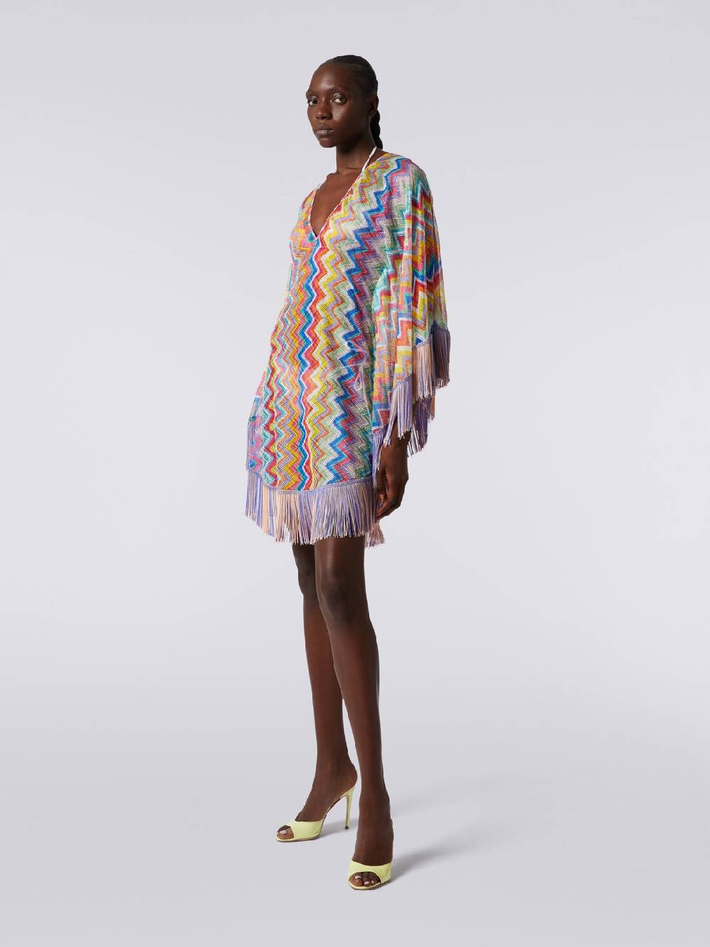 Missoni Caftano copricostume corto stampa zig zag con frange Outlet