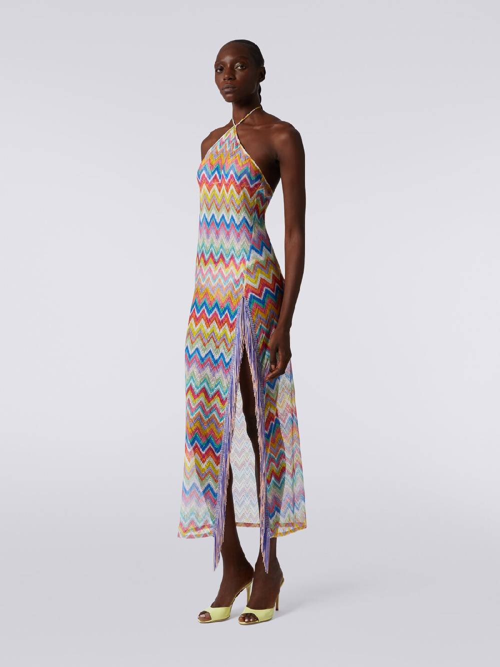 Missoni Abito copricostume lungo stampa zig zag con frange Saldi