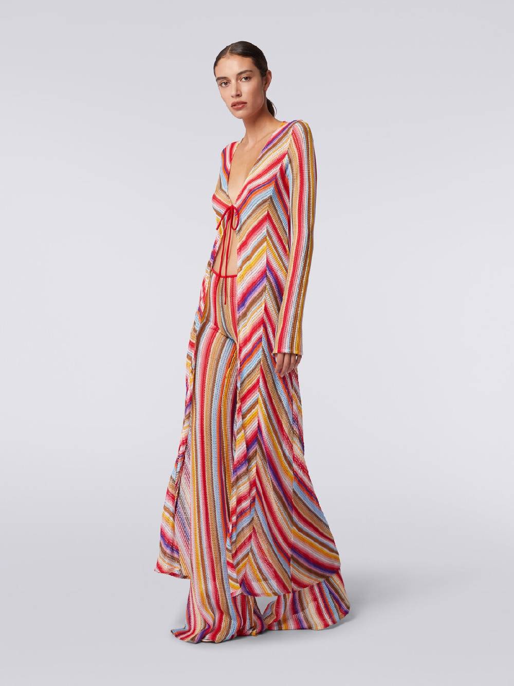 Missoni Cardigan copricostume lungo in crochet rigato Comprare a buon mercato