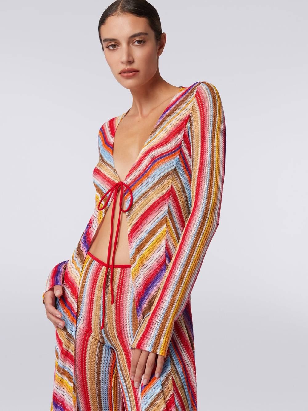 Missoni Cardigan copricostume lungo in crochet rigato Comprare a buon mercato