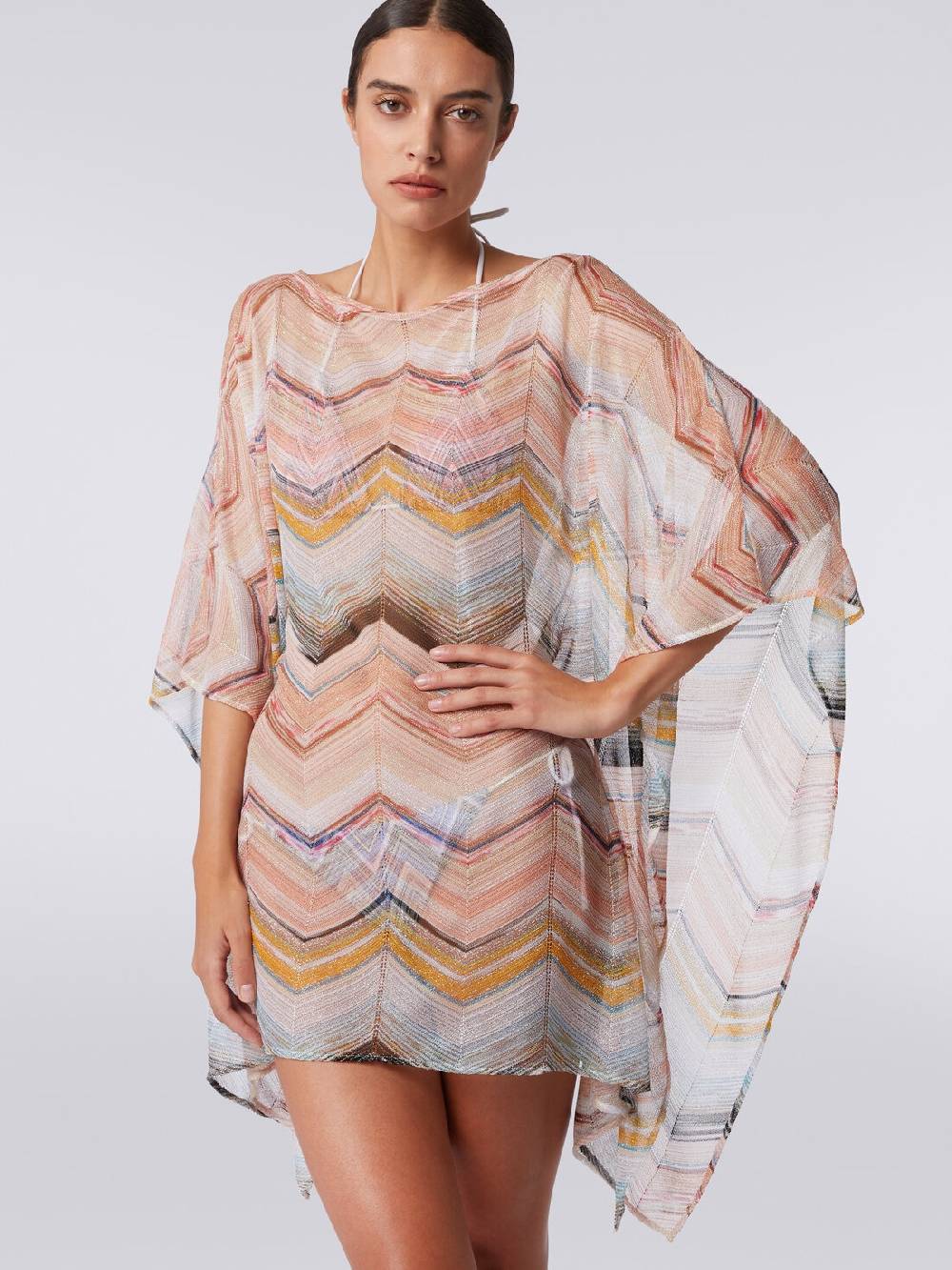 Missoni Caftano copricostume corto in misto viscosa zig zag con lurex Fornitura limitata