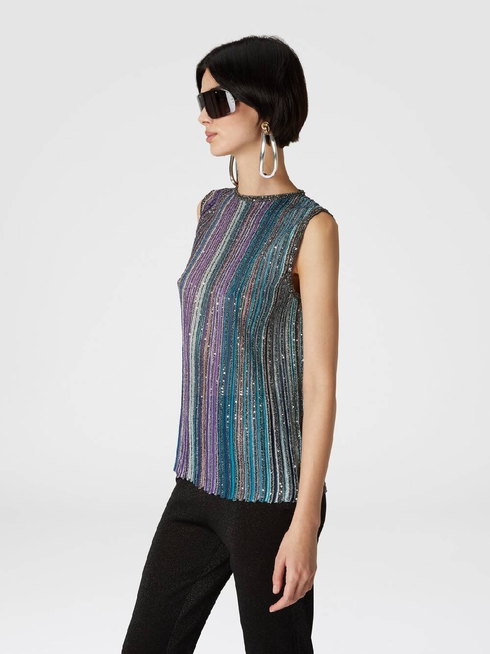 Missoni Top senza maniche svasato a costine con paillettes Offerte speciali