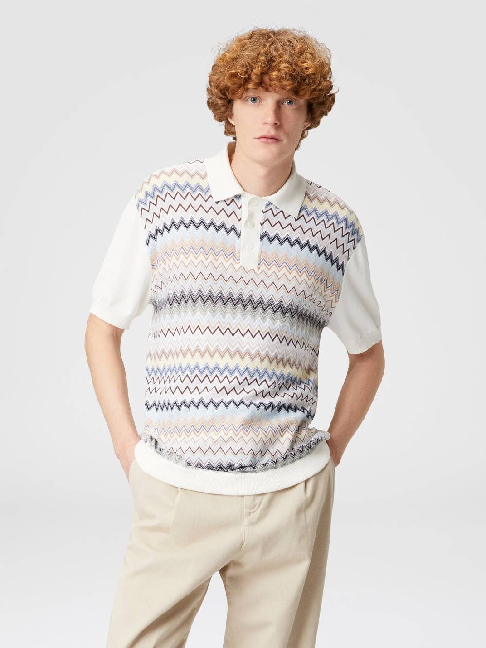 Missoni Polo in maglia di cotone zig zag con inserti tinta unita Ultimi due giorni