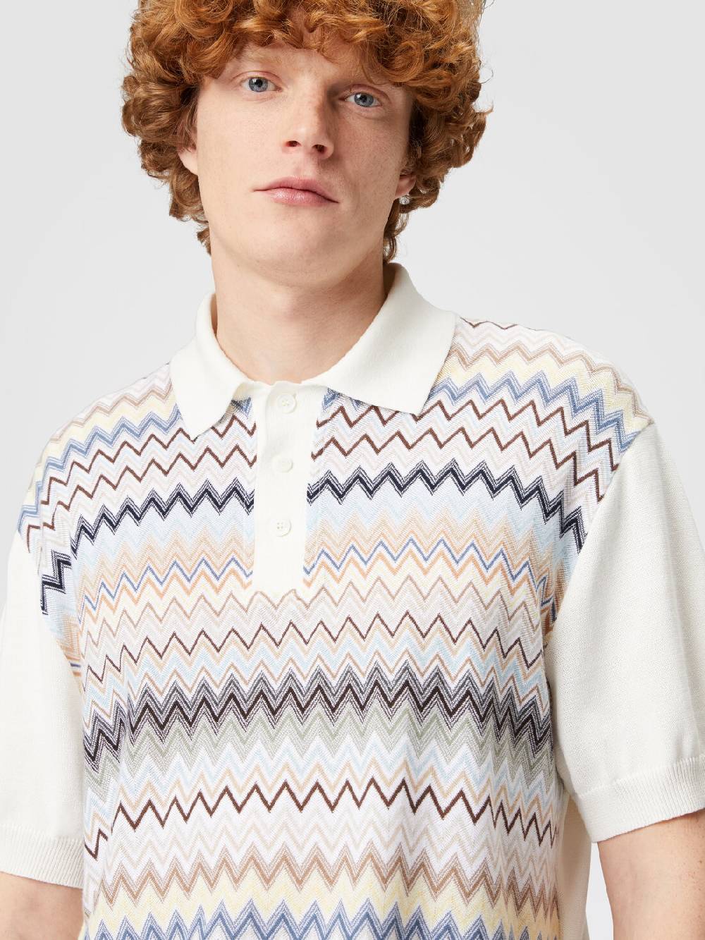 Missoni Polo in maglia di cotone zig zag con inserti tinta unita Ultimi due giorni